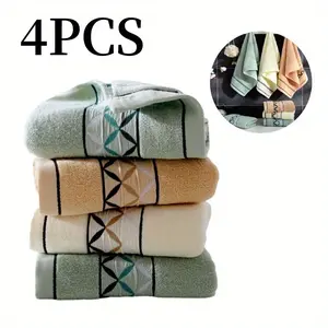 Set of 4 Pure Cotton Hand Towel Set - Super Soft, Absorbent, Premium Strand Towels for Bathroom,Shower,Face Washing Synthetic