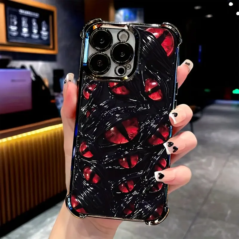 Electroplated Four Corner Anti-Fall Devil's Eye Pattern Phone Case for IPhone 16 Pro Max 15 Plus 14 13 12 11 E Shockproof Transparent Protective Cover Smartphone Cellphone Casing