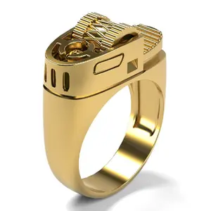 1pcs Lighter-Ring, Golden-Toned-Functional-Fire-Starter-Jewelry, Utility-Ring-for-Smokers-and-Fire-Lovers, Unique-Birthday-Carnival-Gift-for-Men-and-Women, Everyday-Party-Accessory (For decorative purposes only, not a real lighter)
