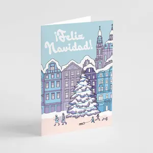 24 Feliz Navidad Snowy Winter Town Spanish Christmas Cards + Envelopes