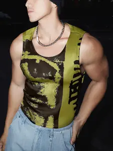 Men's Regular Fit Random Print Tank Top, Street Fashion Casual Top for Daily Outdoor Wear, Men Clothes for Summer, Menswear, Workout Tank Top, Vest Tank Top