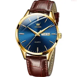 OLEVS Watch OLEVS Watches,Brown Leather Watch for Men,Men Day Date Watch,Men's Luminous Watch,Dress Watch for Men,Rose Gold Watch for Men,Men's Fashion Quartz Watch,Waterproof Brown Man Watches