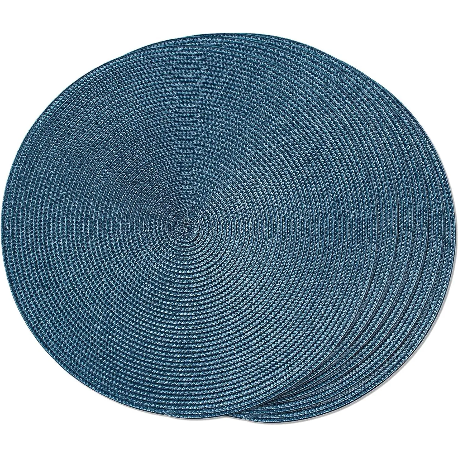 Round Braided Placemats Set - 15 in Woven, Washable, Non-Slip Tableware for Dining Tables, Indoor Home Use with Coasters, Dinnerware Compatible