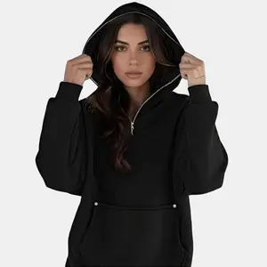 Women's Oversized Hooded Sweater  Thick And Warm Multi Functional Hat With Zipper Hoodie With Kangaroo Pocket Loose Shouldered Long Sleeved Hooded Top Trendy New Product Suitable For Casual Wear Autumn/Winter Seasons