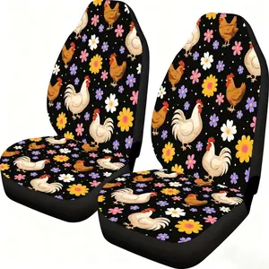 Two-piece colorful little chicken flower car seat covers, suitable for the front seats, with a high backrest design, high-quality fabric, compatible with sedans, SUVs and trucks, women's car accessories, Christmas Eve horror.