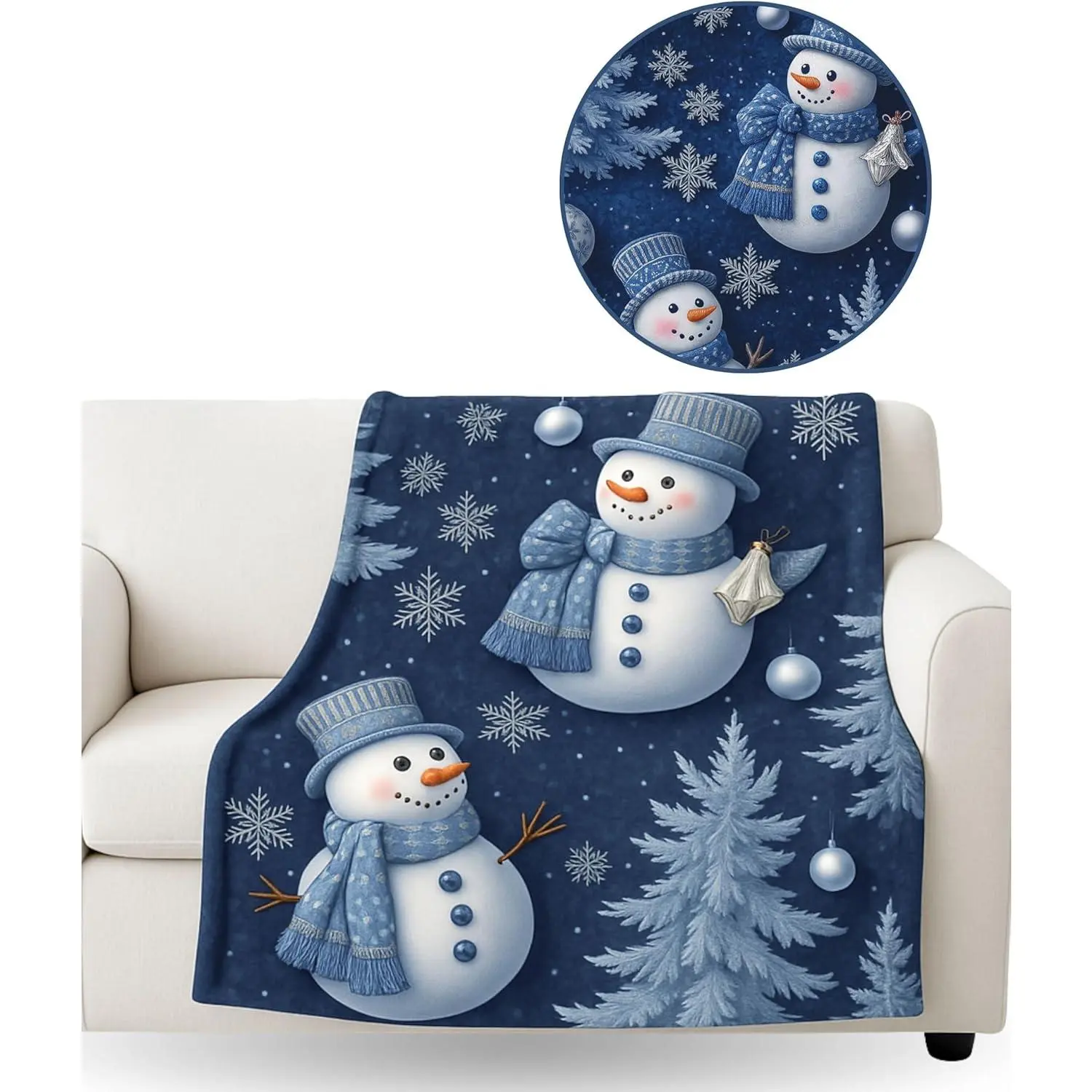 Blue Snowman Christmas Blanket – Navy Winter Fleece Blanket Snowman Decor, Cozy Soft Fleece, Warm Plush Christmas Blankets and Throws Gift for Women, 30x40 50x60 60x80