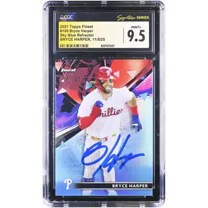 Bryce Harper Philadelphia Phillies Autographed 2021 Topps Finest Sky Blue Refractor #100 #/300 CGC Authenticated Mint 9.5 Card - Fanatics Authentic Certified