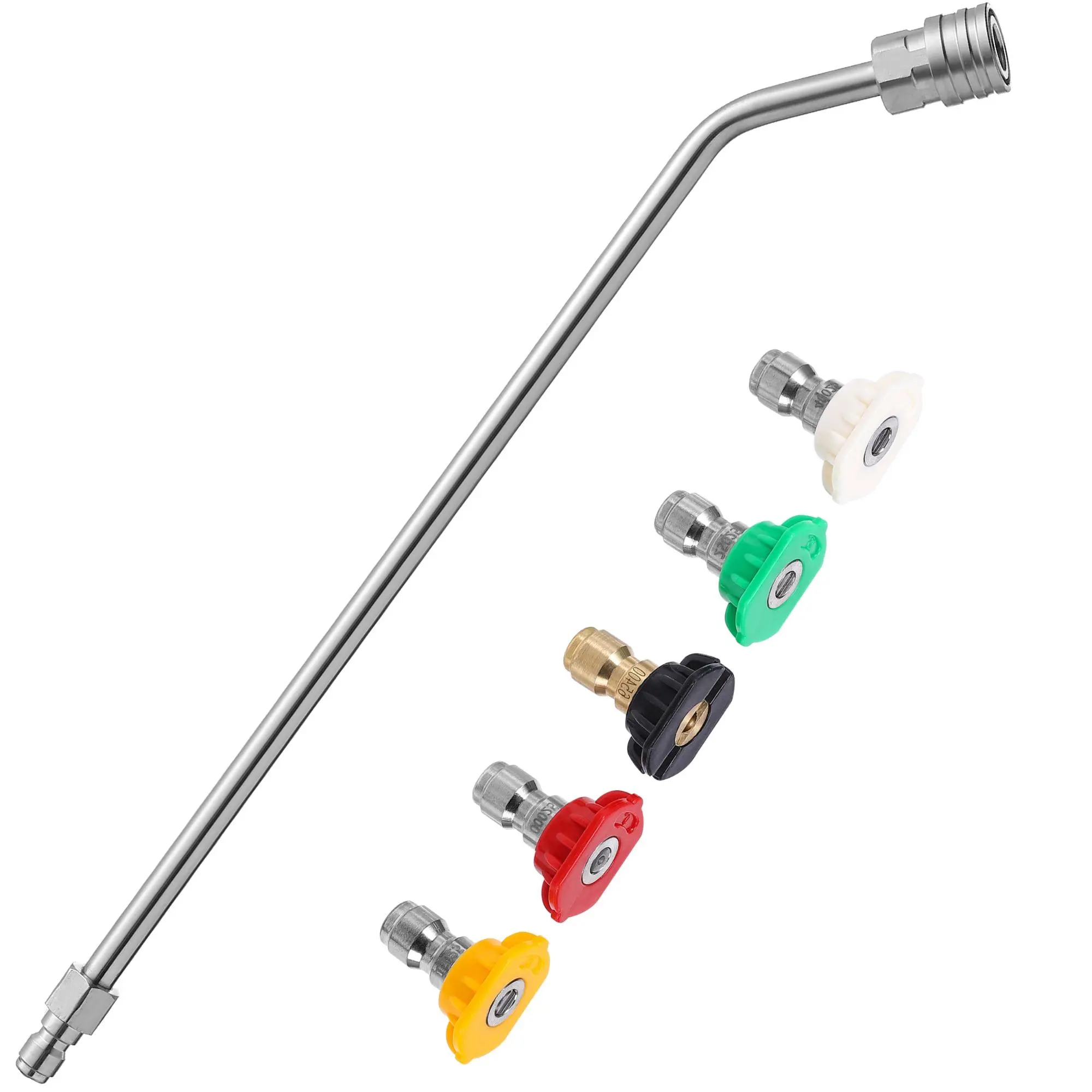 15 Inch 45 Degree Curved High Pressure Power Washer Extension Wand Pressure Washer Jet (1 Count), 1/4 Inch Quick Connect Undercarriage & Gutter Cleaner Attachment with 5 Spray Nozzles, Pressure Washer Accessory, Car Wash Accessories