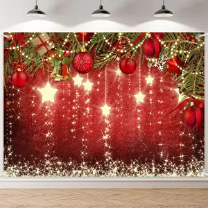 7x5ft Burgundy Glitter Ball Holiday Christmas Backdrop for Festive Party, Family Photoshoot Photography Background Wall Decor