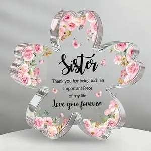 Sister Birthday Gifts, Desktop Accessories Decor Sign, Acrylic Plaque, Floral Design, Heart Shaped Decor, Ideal for Women & Friends, Perfect Gift