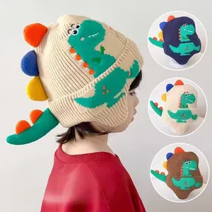 Adorable Knitted Hat for Kids Ages 1-3, Cute Dinosaur Cartoon Design, Boys & Girls Winter Warm Cap, Funny Cap, Windproof Ear Protection