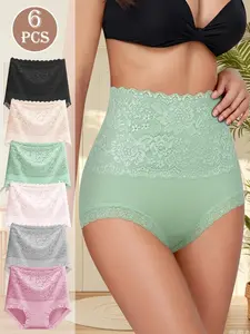 QUASTI 6-Piece Women's High Waist Cotton Panties Graphene Mulberry Silk Crotch Ultra Soft Comfortable Breathable Underwear S-XXL Seamless Sculpt Shortie