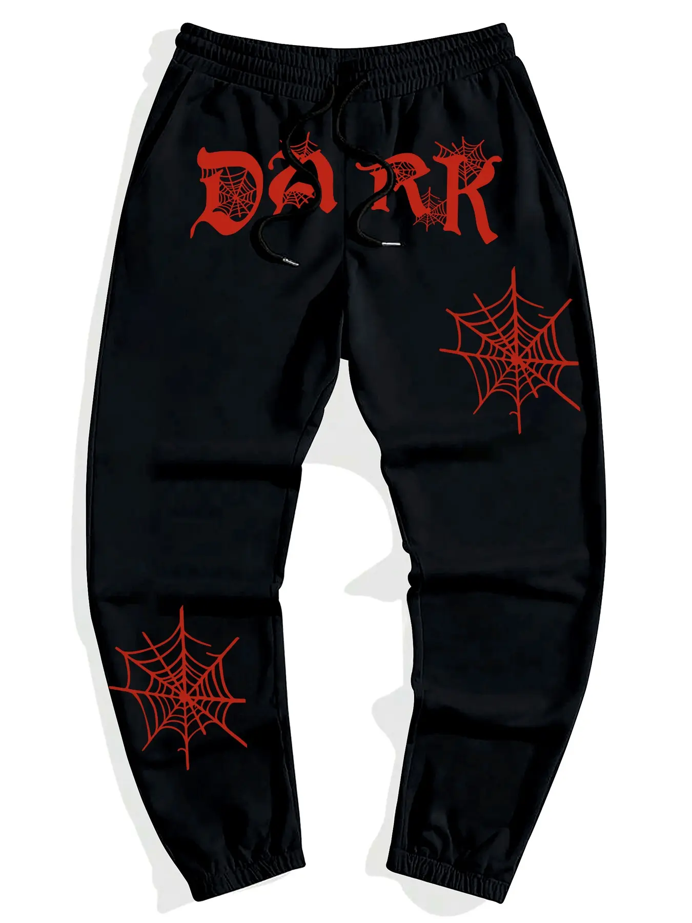 Dark Gothic Font Spider Web Print Fitted Sweatpants, Winter Casual Geometric Pattern, Stylish and Comfortable Bottoms, Detail Sweatpants