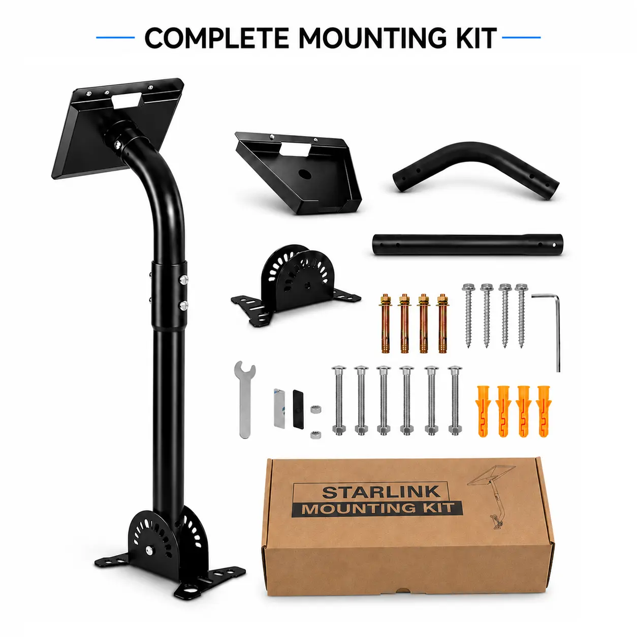 Starlink Gen 3 Mounting Kit, Adjustable Wall/Roof/Eave Bracket with Heavy-Duty Steel Extension Pole, Compatible with Standard V3 Dish