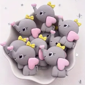 6PCS Resin Cartoon Cute Elephant Flatback Animal Cabochon Figurines Home Decor DIY Cute Charms Keychain Bow Scrapbook Key Chain Accessories Crafts