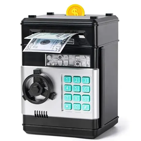 Electronic ATM Money Safe Box with Lock - 4-Digit Code, Durable Auto Grab Bill Slot, Large-Capacity Piggy Bank for US Coins & Bills (for Boys), Cash Box for Money Safe & Storage