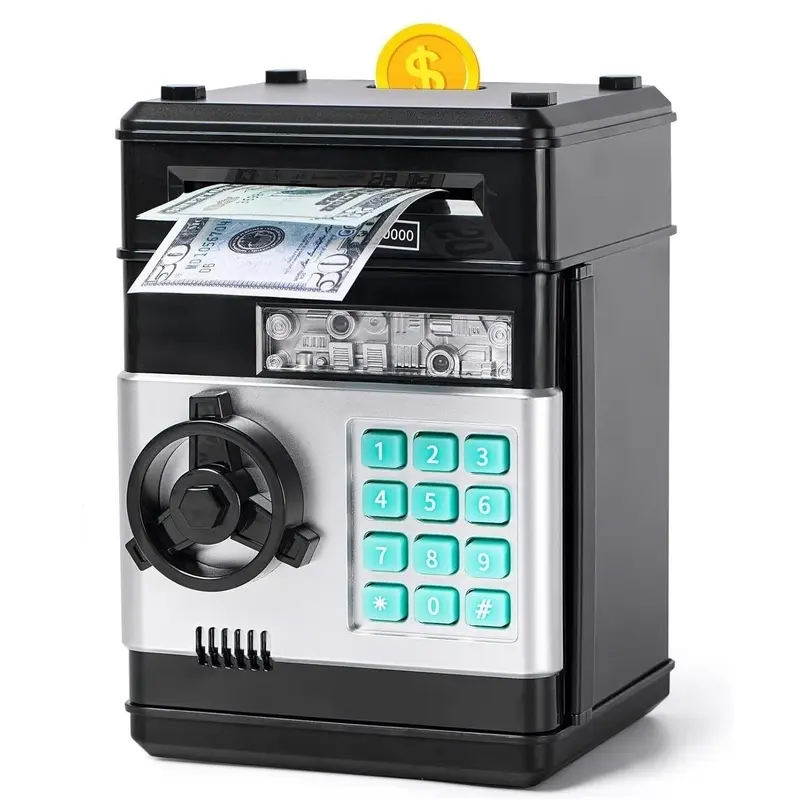 Electronic ATM Money Safe Box with Lock - 4-Digit Code, Durable Auto Grab Bill Slot, Large-Capacity Piggy Bank for US Coins & Bills (for Boys), Cash Box for Money Safe & Storage