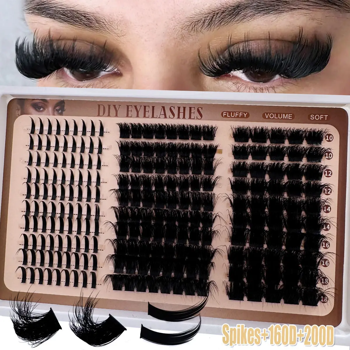 300D/200D/160D/120D Lash Clusters With Spikes & Bottom Lashes, Mega Eyelash Clusters, Diy Volume Eyelashes 190pcs/260pcs/240pcs Fluffy Volume Manga Natural Spiky Cluster False Eyelashes D Curl Individual Anime Mink Lashes Extensions