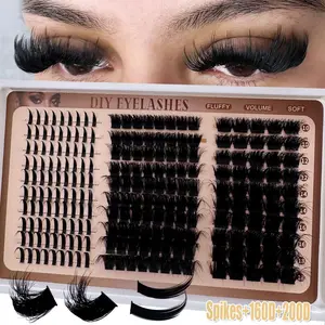 300D/200D160D/120D/100D/80D/60DLash Clusters With Spikes & Bottom Lashes, Diy Volume Eyelashes 190pcs/260pcs/240pcs/220pcs Fluffy Volume Manga Natural Spiky Cluster False Eyelashes Wispy Manga Lash D Curl Individual Anime Mink Lashes Extensions Full