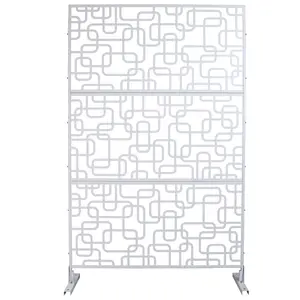 76x48 in Rust-Resistant Freestanding Metal Privacy Screen, Decorative Fence Panel, Indoor-Outdoor Room Divider for Deck, Patio, Model PS114 (White)