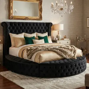Velvora Platform Bed Frame with Storage, USB Ports & Wingback Tufted Headboard