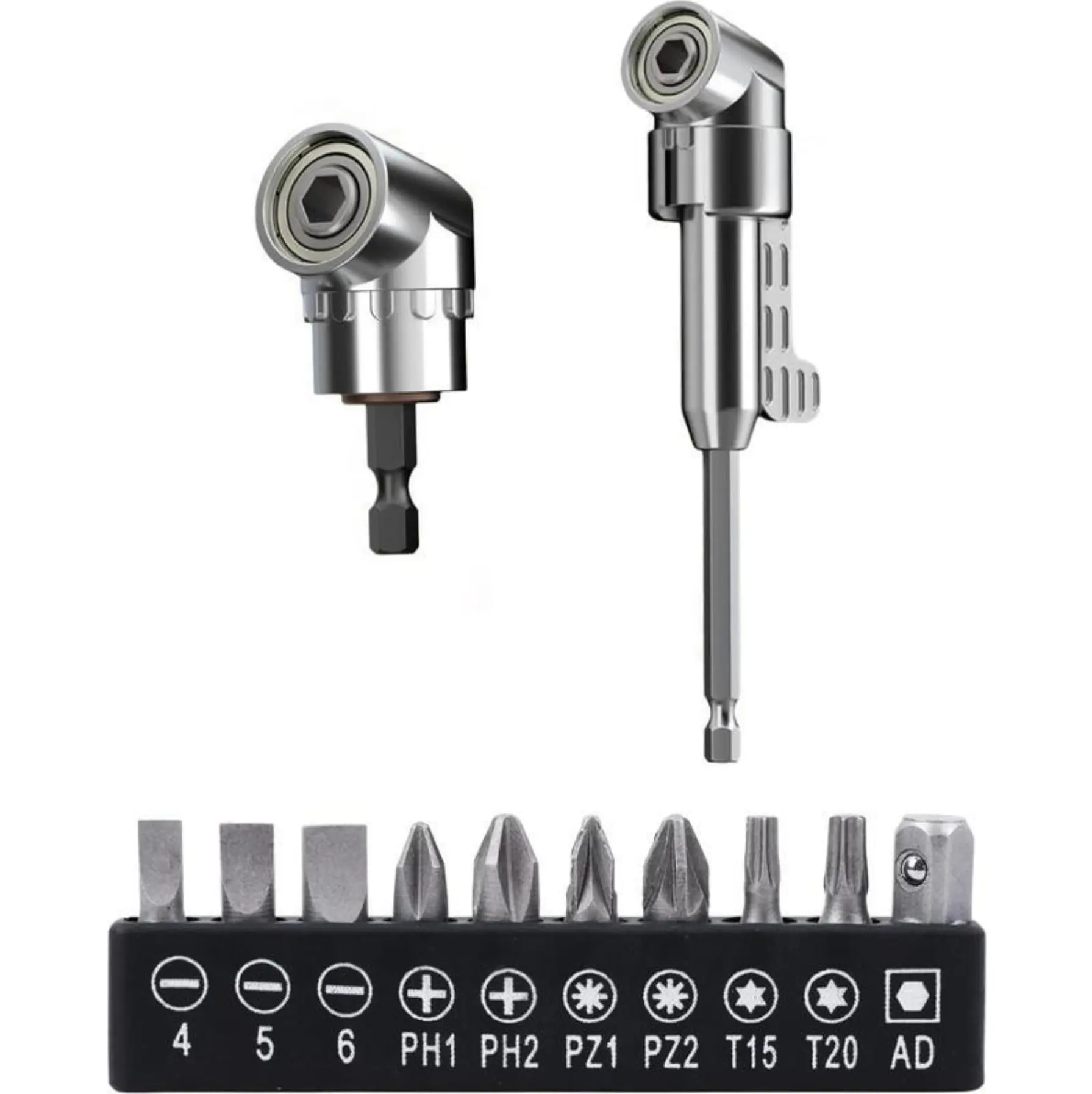 105 Degree Right Angle Drill Adapter, 2025 Upgrade Right Angle Drill Attachment with Multi-function Bend Screwdriver Bit, Attachment Extension Power Screwdriver, 1/4" Hex Shank Driver Angle Drill (Long+Short)