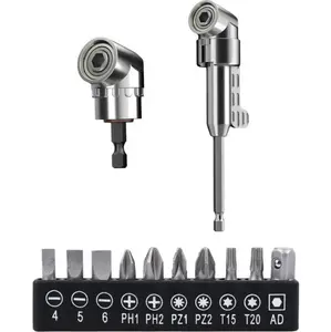 105 Degree Right Angle Drill Adapter, 2025 Upgrade Right Angle Drill Attachment with Multi-function Bend Screwdriver Bit, Attachment Extension Power Screwdriver, 1/4" Hex Shank Driver Angle Drill (Long+Short)