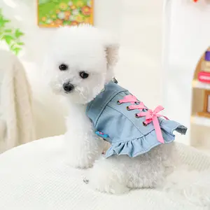 Cute Light Blue Denim Dress for Small Dogs & Cats, Teddy Bichon Pomeranian Yorkie Poodle Pet Clothes, Stylish Pet for Pets