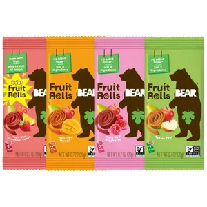 BEAR Real Fruit Rolls Variety Pack 4 Flavors Raspberry Strawberry Apple Strawberry Lemon Apple Pear Mango Vegan Gluten-Free Non-GMO 100% Real Fruit Snacks 4 Count 0.7 oz Each