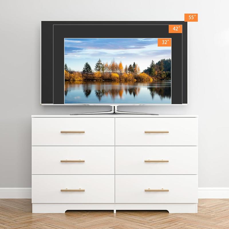 Spaco White Dresser for Bedroom, Modern Large 6 Drawer Dresser w/Gold Handle,Storage Chest of Drawers,Wood TV Stand Dresser,Dresser Bedroom Furniture