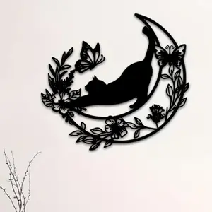 Metal Moon Flower Cat Butterfly Design Decorative Wall Art Decor Wall Hanging Decor, 1 Count Hollow Iron Wall Decoration Craft, Wall Decor for Home Living Room Bedroom