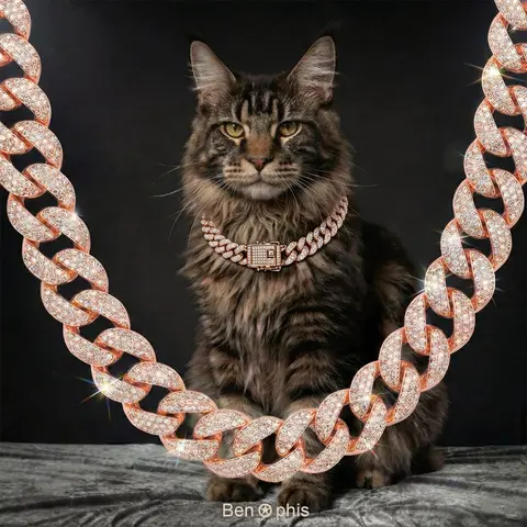 BenOphis Elegant Metal Rhinestone Pet Collar - Rose Gold Cuban-Style Reversible Chain with Diamond Detail, 2 Sizes All-Seasons Bowtie Pet Jewelry for Medium-Large Dogs, 10 in Animal Accessory Outfits