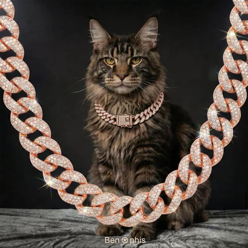 BenOphis Elegant Metal Rhinestone Pet Collar - Rose Gold Cuban-Style Reversible Chain with Diamond Detail, 2 Sizes All-Seasons Bowtie Pet Jewelry for Medium-Large Dogs, 10 in Animal Accessory Outfits