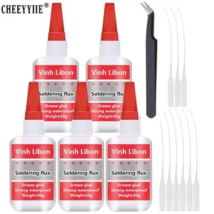 5PCS High Strength Oily Welding Adhesive Glue, Universal Clear Super Soldering Flux Glue 50ml Each, Waterproof Quick Dry Craft Glue for Plastic Wood Ceramic Metal Leather Multi-Material Bonding