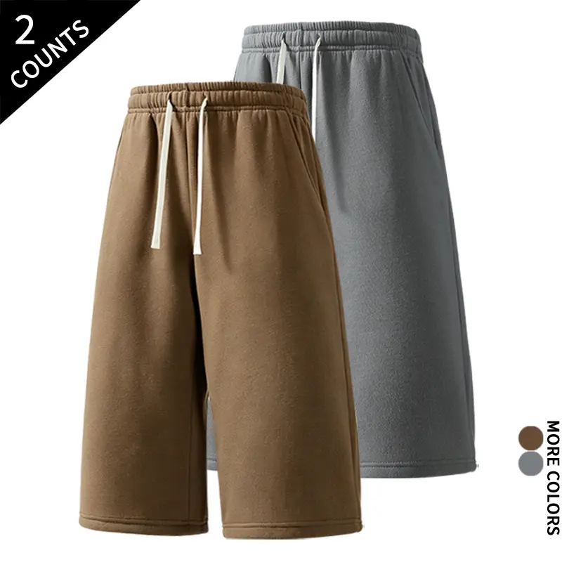 Summer 2 Pack Men Jogger Sweat Shorts Elastic Waist Drawstring Side Pockets Casual Baggy Shorts For Outdoor Street Daily Life