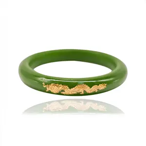 RELLY-JEWELRY TZ002 Fashion Trends for Women or Men Green Bangle with phoenix and Dragon Design