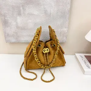 Retro Matte Hand-woven Messenger Bag cute shoulder purse shoulder bag women versatile crossbody bag luxury designer handbags handbags Retro Suede Single Shoulder Bag Fashionable Women's Vegetable Basket Handbag Gold-Plated Vintage Shoulder Bag