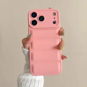 Full-protection shockproof puffer phone case, fluffy, soft and skin-friendly, lightweight and fits perfectly. Simple INS style, versatile protective case. Compatible with iPhone 11, 12, 13, 14, 15, 16, 17 Pro/PLUS/PM.