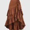 Women's Solid Color Ruffle Hem Woven Fabric Skirt with Adjustable Drawstring, Boho Fashion Casual High Low Hem Ruffled Skirt for Daily Holiday Vacation Wear, Ladies Bottoms for All Seasons