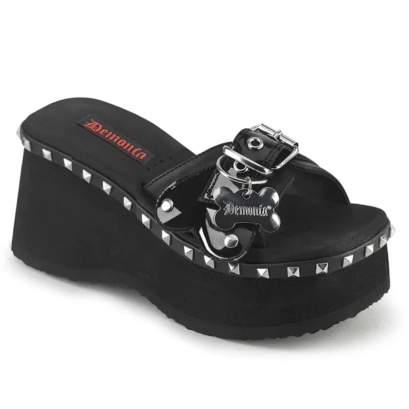 Demonia Muerto-2028 Black Vegan Leather/Pewter Chrome Knee-high