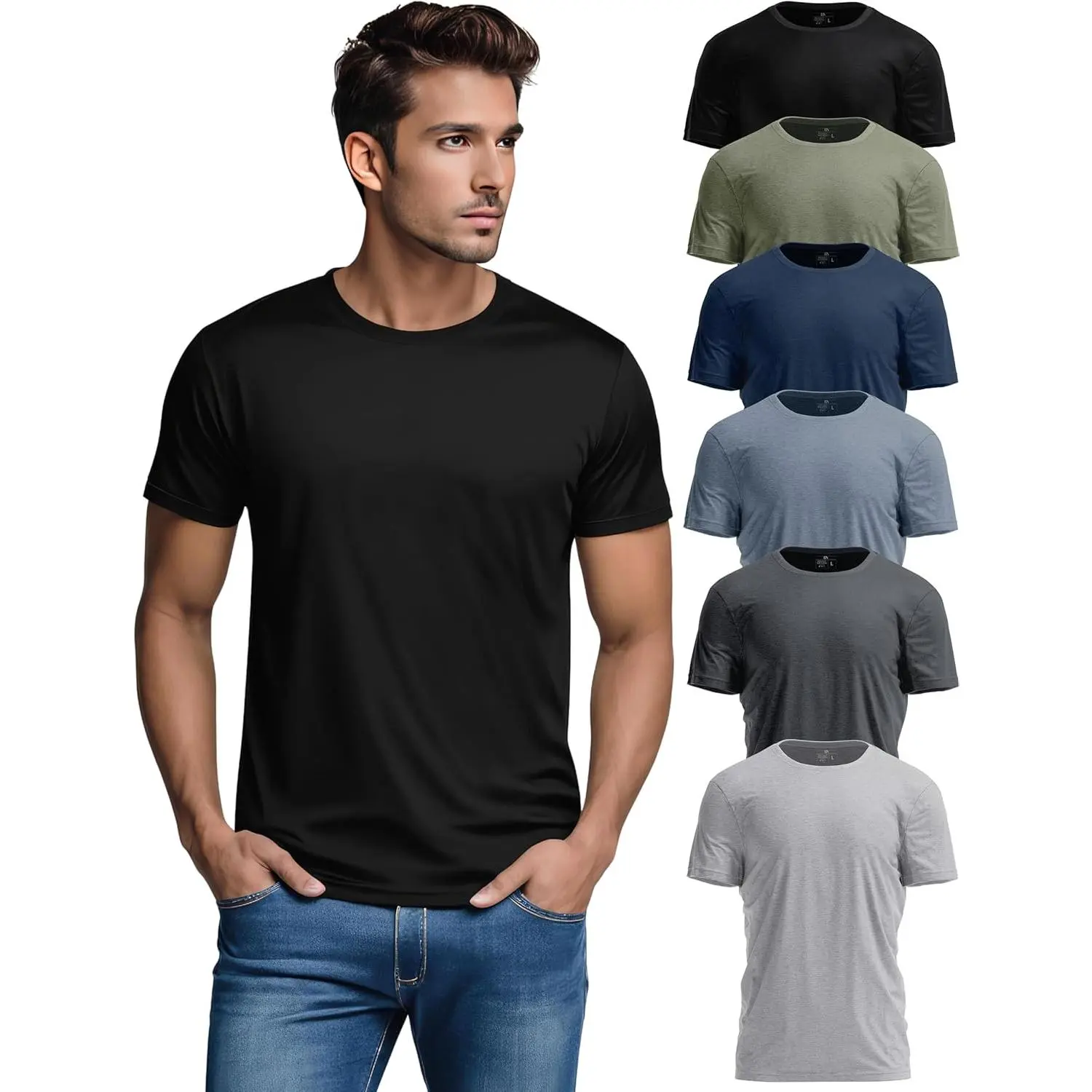 Men's Basic Round Neck T-Shirt - Premium Soft Cotton Fabric, Tailored Fit, Classic Short Sleeve Men's Top, Tshirt, Menswear, Stretch, Elastic, Breathable