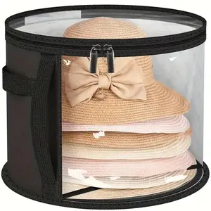 Large Foldable Hat Storage Box with Reinforced Handle, Transparent Window Double Zipper Hat Storage Organizer, Durable Lightweight Storage Box for Various Hats, Clothing Storage, Home Organizer Box