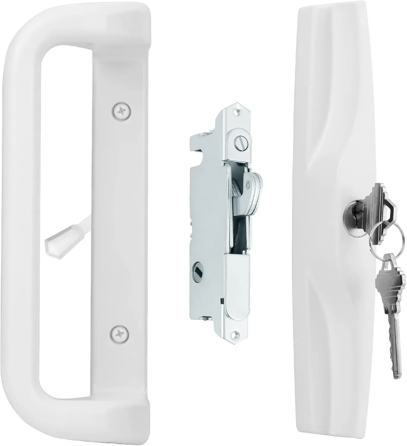 White Patio Door Handle Set with Cylinder Lock,Suitable for Replacement Sliding Patio Doors Lock 3-15/16Screw Hole Spacing.Choices That Add a  to Your Patio Glass Sliding Door.
