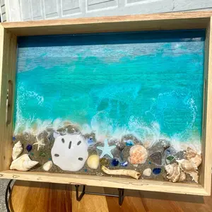 Wooden Beach Theme Coffee Table Tray