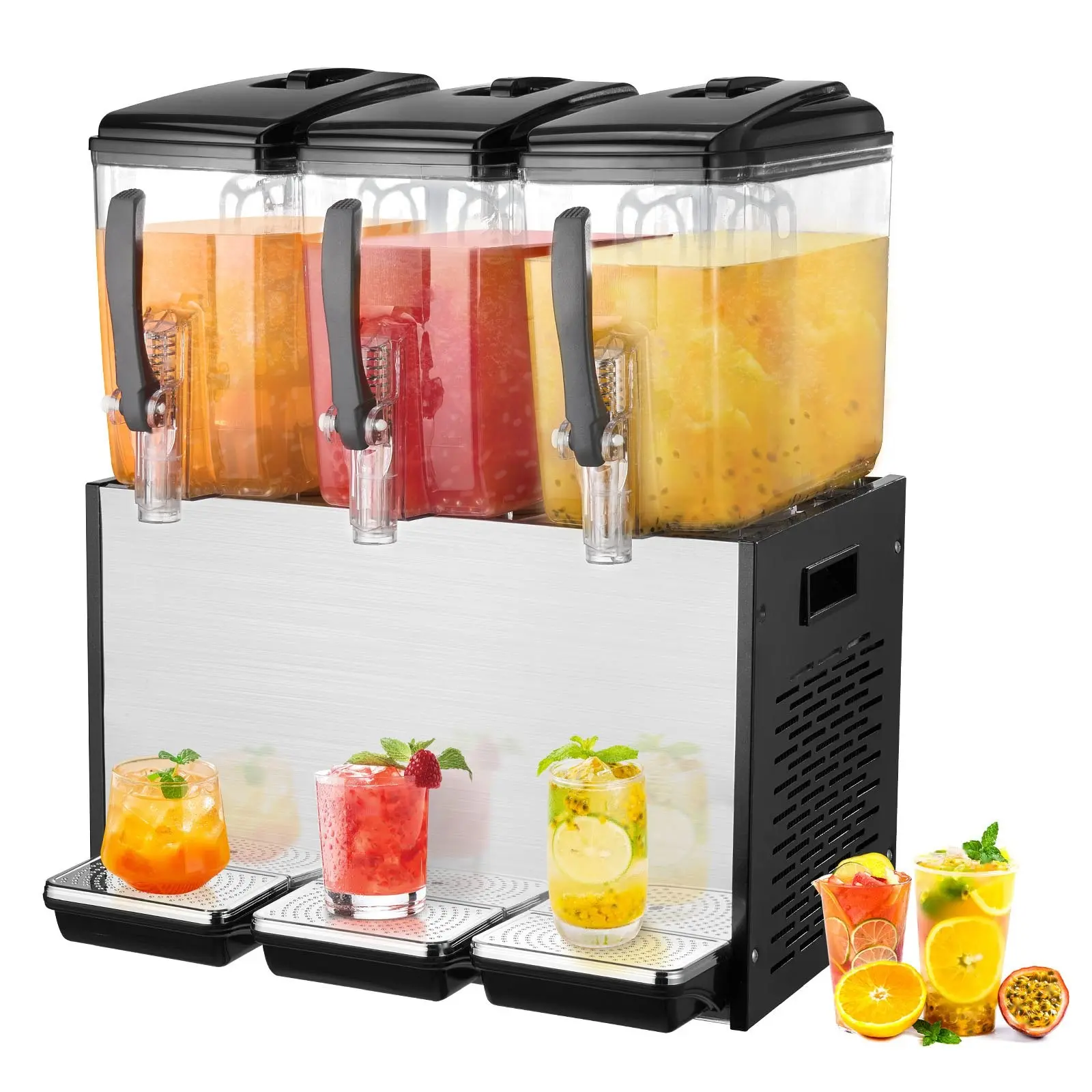 Commercial Beverage Dispenser With Three 12L Tanks, Cold Drink Station For Juices Iced Tea Water And Sodas, Triple Tank Design, Stainless Steel Construction, Leak-Proof Spigots, Easy To Clean, Ideal For Cafes And Restaurants