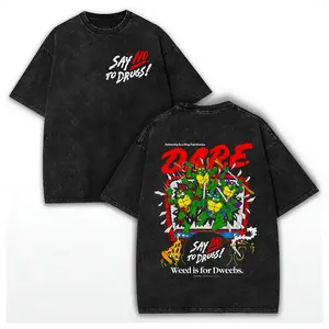 Women's Washed Cotton Unisex Classic Ninja T-Shirt - Vintage Turtles Graphic Tee with "DARE SAY NO TO DRUGS" Print, Breathable Comfortable Fabric Fashion Style Fan Gift Streetwear Summer Casual Crewneck Short-Sleeve Top