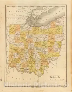 Ohio - County and Roads Map, 1824 | Historical Map Print