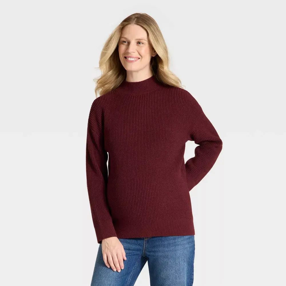 Mock Turtleneck Tunic Maternity Pullover Sweater - Isabel Maternity by Ingrid & Isabel