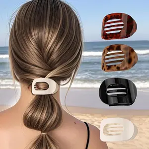 4 Pcs Shiny Flat Hair Clips-Glossy Finish Hair Barrettes for Women, Solid Color Round Lay Down Hair Claw Clips for Women Girls, French Strong Hold Hair Barrettes for Thick Thin Hair,Comfortable Curved Flat Clips for Daily Wear, Ideal Gifts for Her