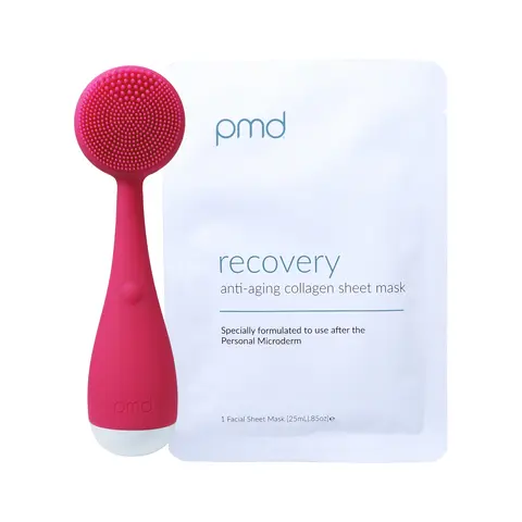 PMD Clean Mini Compact SonicGlow Antibacterial Cordless Travel-Size Silicone Facial Cleansing Brush - Facial Beauty Instrument, Beauty Equipment for Deep Pore Cleansing, Skin Toning (Purple, Yellow) Daily Gentle Personal Care Appliance for Self Love